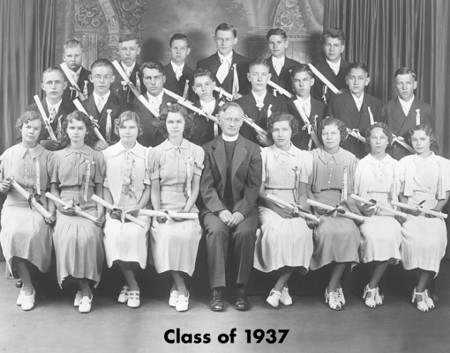 Father Canjar is the tallest student in the back row, class of 1937